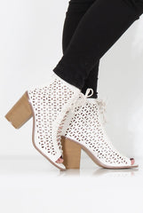 James White Cut Out Lace Up Boots