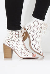James White Cut Out Lace Up Boots