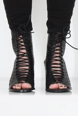 James Black Cut Out Lace Up Boots