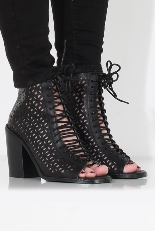 James Black Cut Out Lace Up Boots