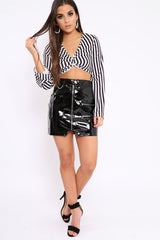 Black Stripe Knot Front Crop Top with Flare Sleeves - Jamison