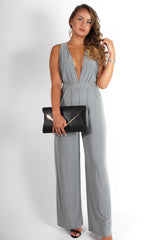 Jan Grey Deep V Jumpsuit