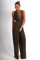 Jan Khaki Deep V Jumpsuit