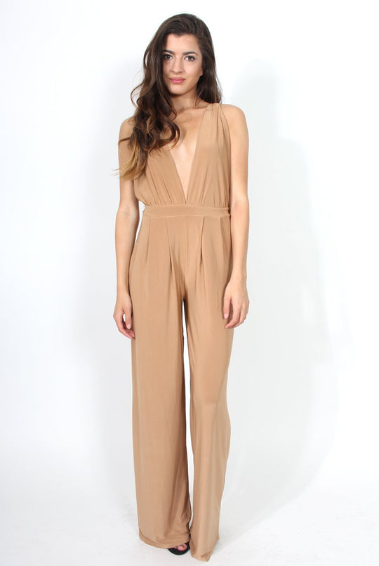 Jan Nude Deep V Neck Jumpsuit