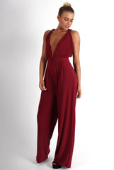 Jan Wine Deep V Jumpsuit