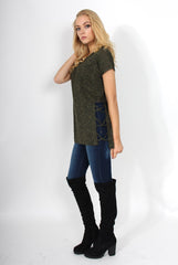 Jana Khaki Tie Up Side Top