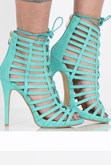 Aqua Caged Lace Up Heels - Jane