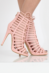 Pink Caged Lace Up Heels - Jane