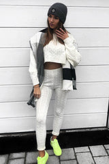 Cream Cable Knit Batwing Jumper Loungwear Set - Janea