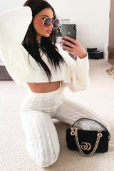 Cream Cable Knit Batwing Jumper Loungwear Set - Janea