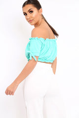 Turquoise Ruched Bardot Gypsy Crop Top - Janette