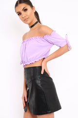 Lilac Ruched Bardot Gypsy Crop Top - Janette
