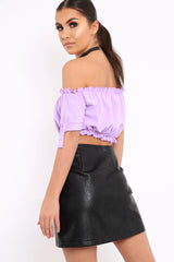 Lilac Ruched Bardot Gypsy Crop Top - Janette