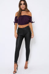 Purple Ruched Bardot Gypsy Crop Top - Janette