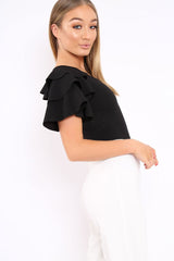 Black Bodysuit Frill Arms - Janeva