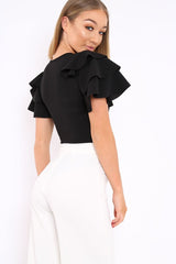 Black Bodysuit Frill Arms - Janeva