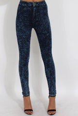 Dark Blue Acid Wash High Waisted Jeans - Janice