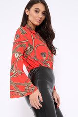 Orange Rope Print Plunge Bodysuit - Jani