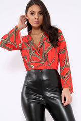 Orange Rope Print Plunge Bodysuit - Jani