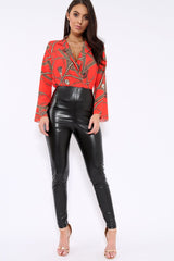 Orange Rope Print Plunge Bodysuit - Jani