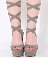 Grey Suede Tie Up Platform Heels - Janna