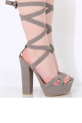 Grey Suede Tie Up Platform Heels - Janna
