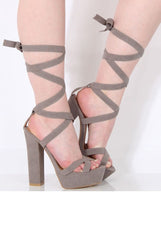 Grey Suede Tie Up Platform Heels - Janna