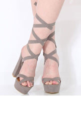 Grey Suede Tie Up Platform Heels - Janna