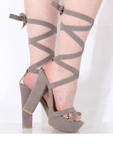 Grey Suede Tie Up Platform Heels - Janna