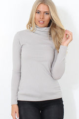 Jaro Grey Ribbed Cowl Neck Top