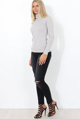 Jaro Grey Ribbed Cowl Neck Top