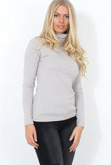 Jaro Grey Ribbed Cowl Neck Top