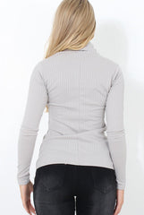 Jaro Grey Ribbed Cowl Neck Top
