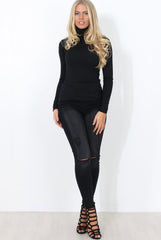 Jaro Black Ribbed Cowl Neck Top