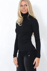 Jaro Black Ribbed Cowl Neck Top