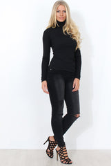 Jaro Black Ribbed Cowl Neck Top