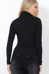 Jaro Black Ribbed Cowl Neck Top