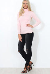 Jaro Pink Ribbed Cowl Neck Top