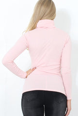 Jaro Pink Ribbed Cowl Neck Top
