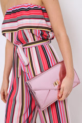 Pink Metallic Envelope Chain Strap Clutch Bag - Jasey
