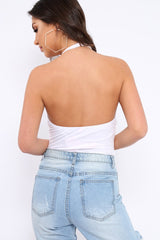 White Lace Up Front And Cut Out Side Bodysuit - Jaslin