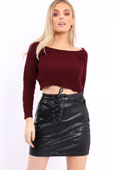 Wine Chunky Knit Cropped Jumper - Jasmin