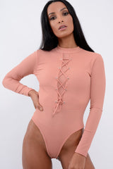 Rose Lace Up Ribbed Bodysuit - Jasmina