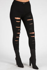 Black Distressed High Waisted Skinny Jeans - Jasmine