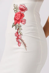 White Bardot Frill Embroidered Dress - Jasmine