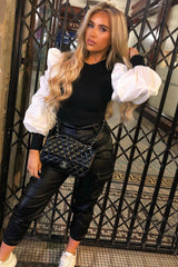 White Ribbed Shirt Puff Sleeve Top - Kayler