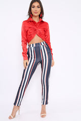 Blue Red and White Striped Tapered Trousers - Jasmyn