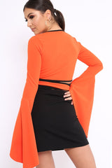 Orange Contrast Trim Tie Front Crop Top - Jaxy