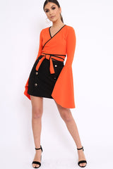 Orange Contrast Trim Tie Front Crop Top - Jaxy