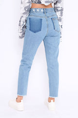 Denim Blue Fake Pocket Star Jeans - Jaydy